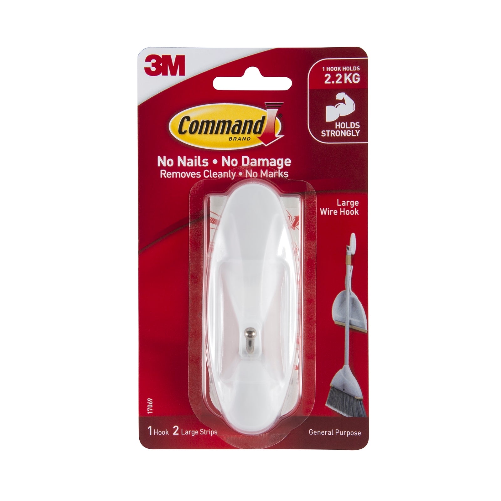 Command Large White Adhesive Wire Hook, Damage-Free - 1 Pack