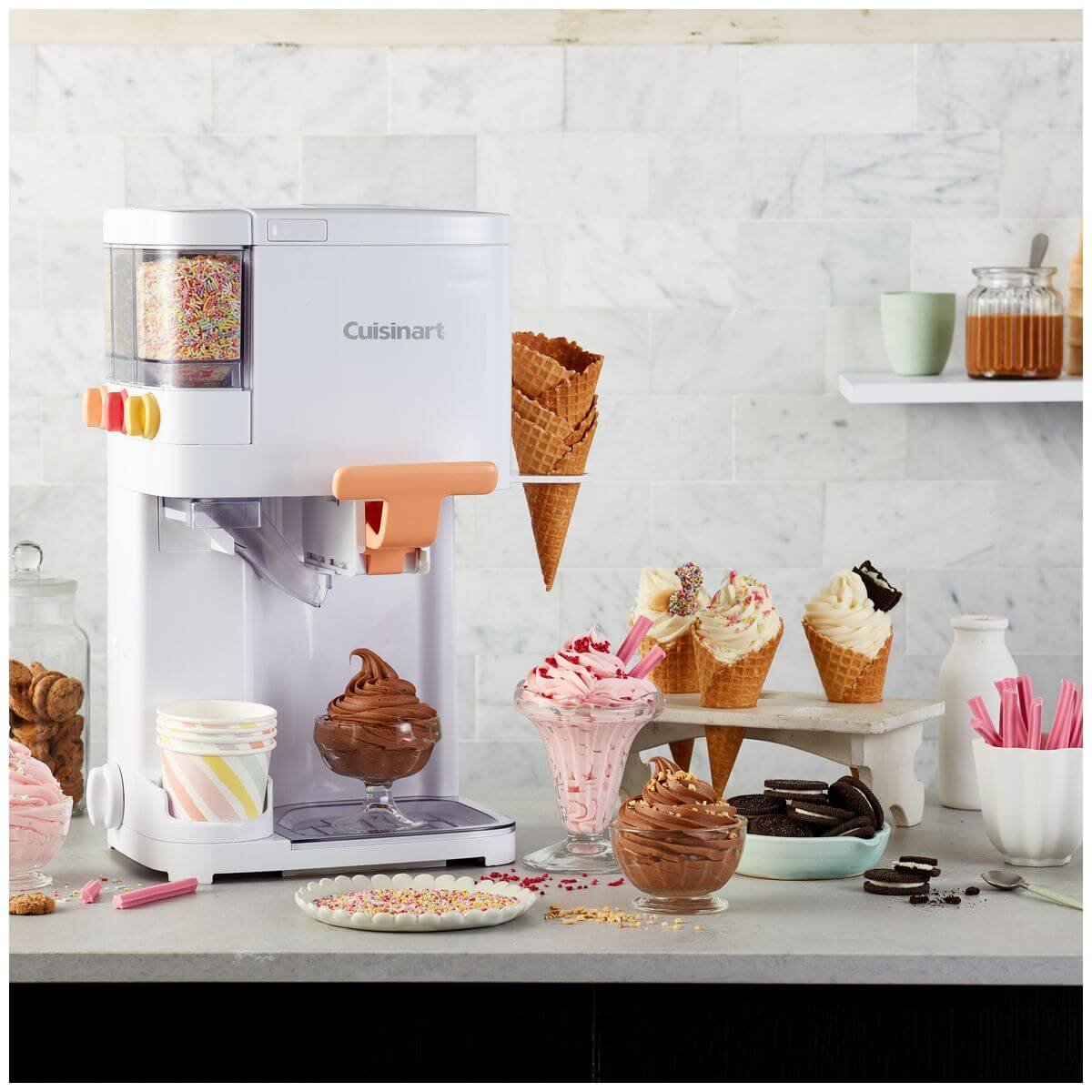 Cuisinart The Soft Serve Ice Cream Maker - 1.5L Freezer Bowl - Three Topping Dispensers - White - ICE-48XA