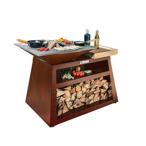 Quan Garden Art Freestanding Wood BBQ - 10mm Tempered Steel Top Plate, Brushed Steel - 5907771390055