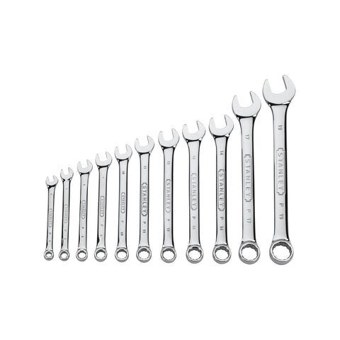 Stanley 11 Piece Metric Combination Spanner Set, Chrome, 6mm to 19mm, Rust Resistant, with Case