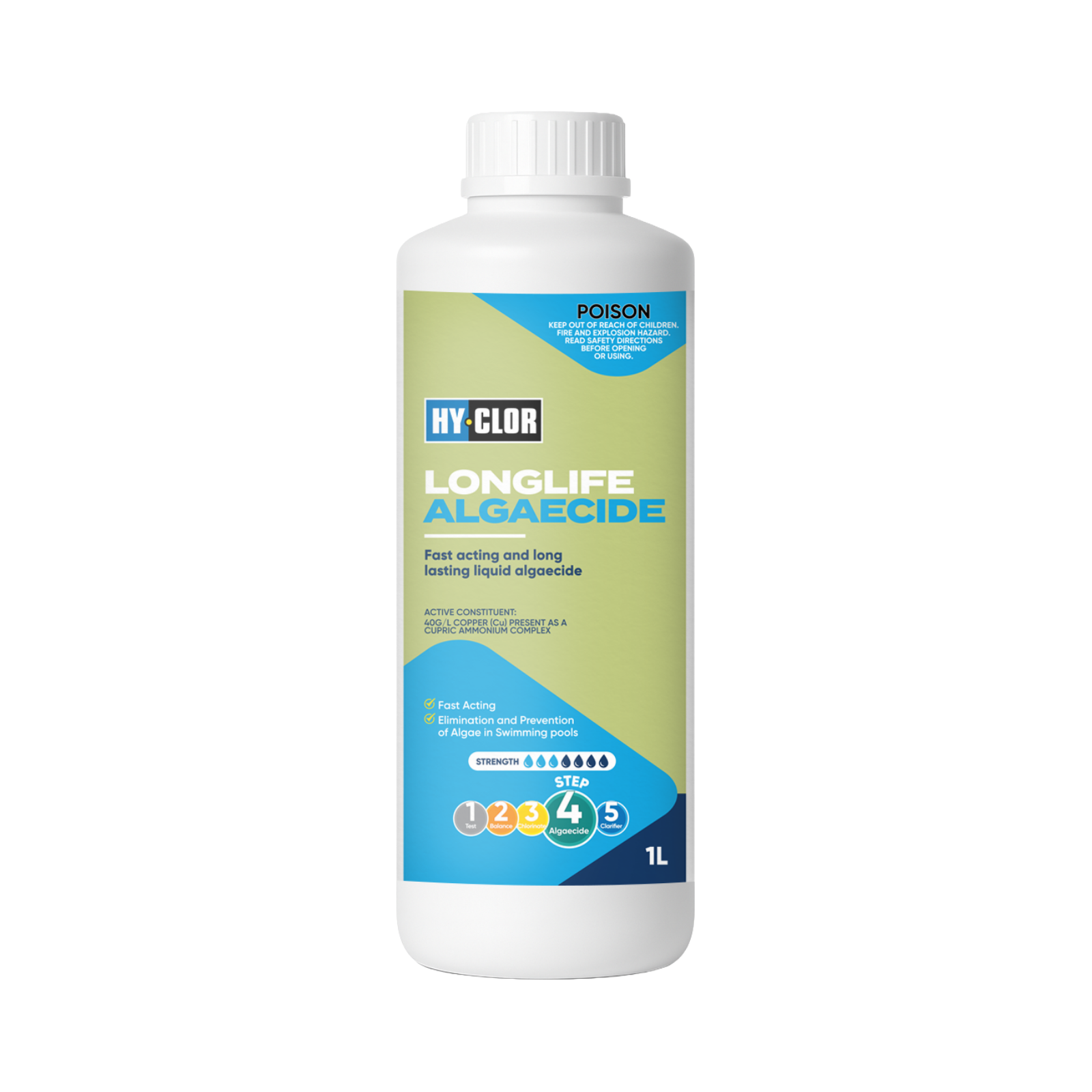 Hy-Clor Longlife Pool Algaecide 1L Copper Cupric Ammonium Complex
