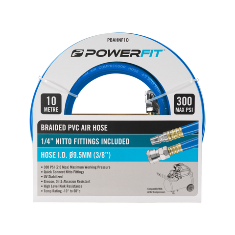 PowerFit 10m Braided Air Hose with Nitto-Style Fittings