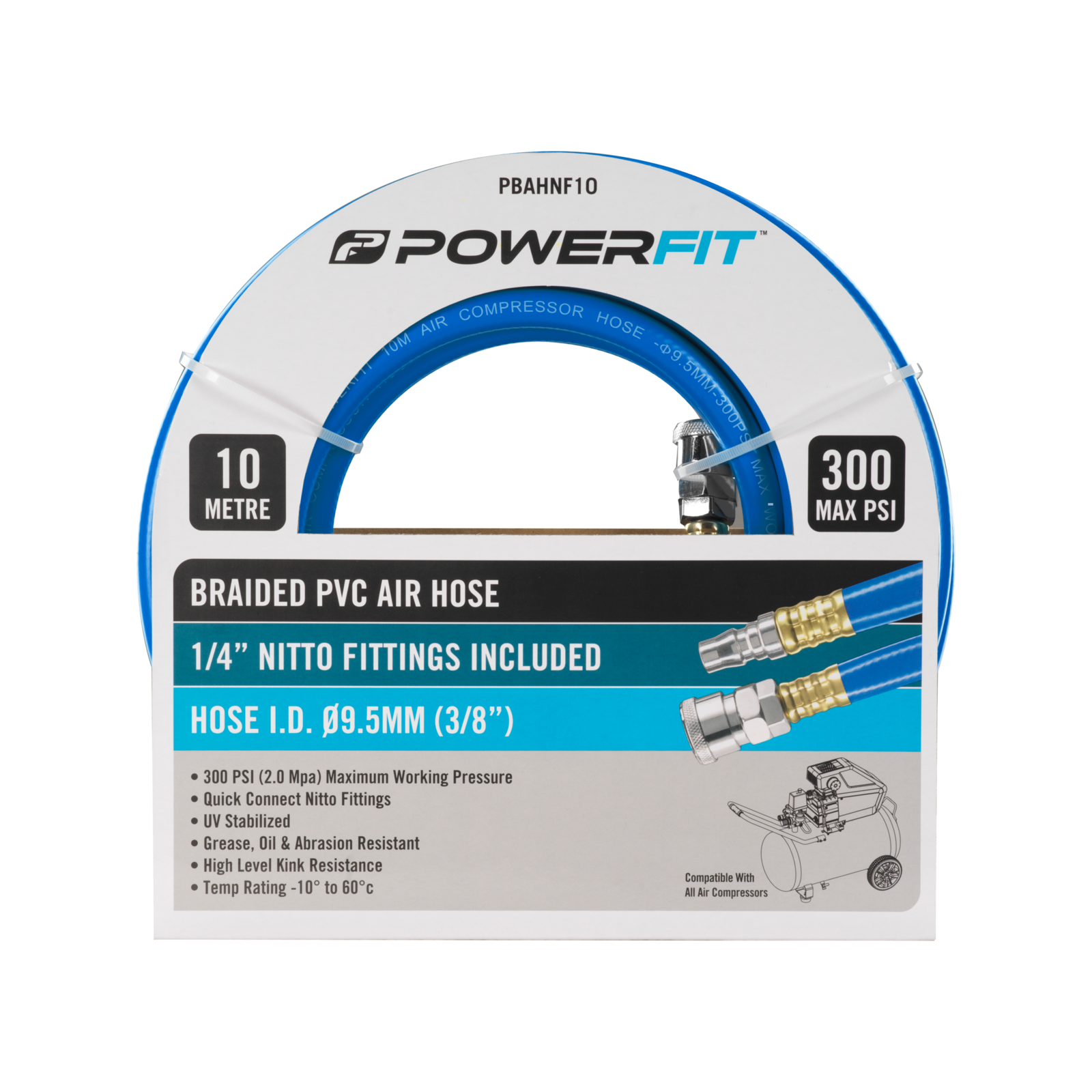 PowerFit 10m Braided Air Hose with Nitto-Style Fittings