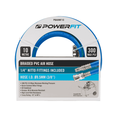 PowerFit 10m Braided Air Hose with Nitto-Style Fittings