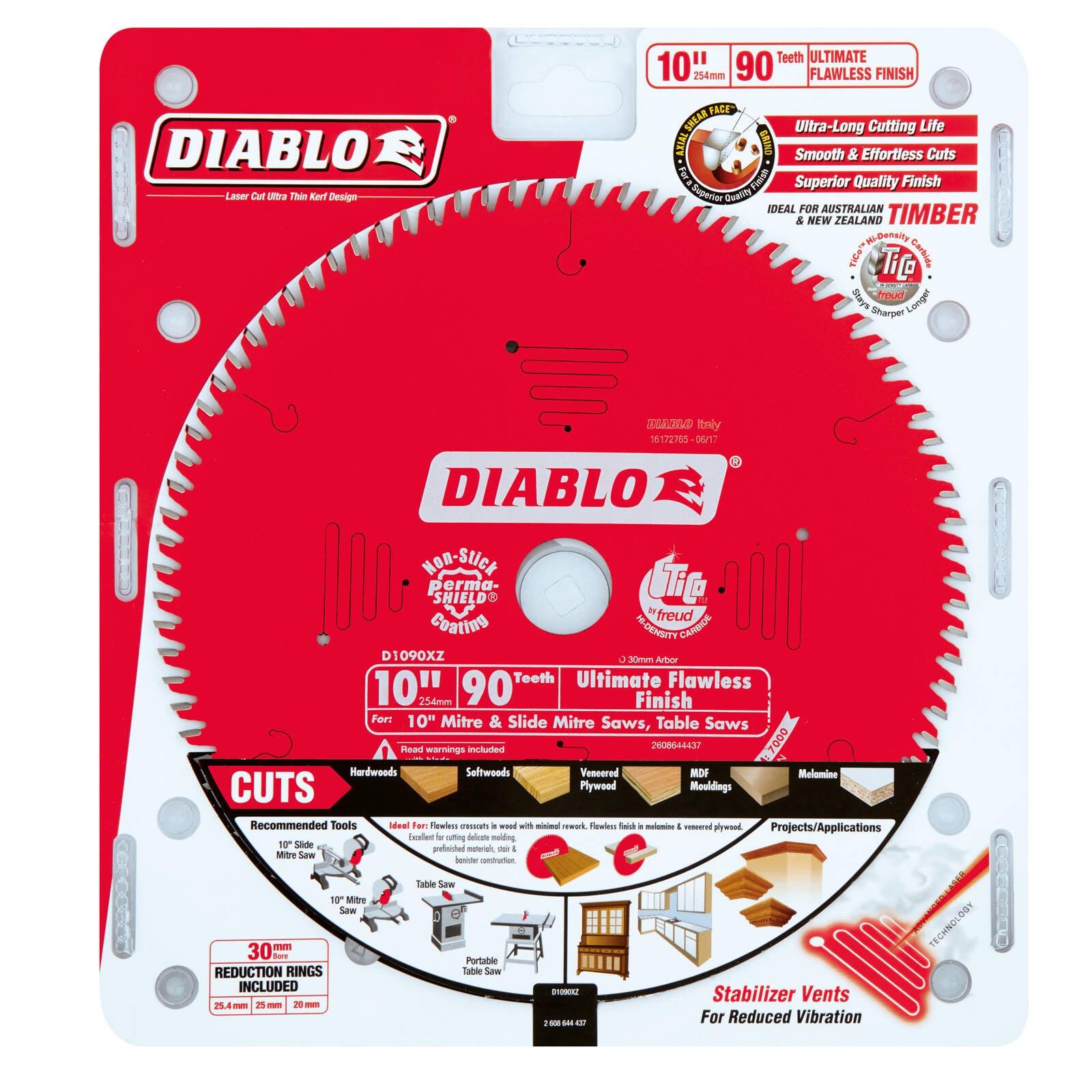 Diablo 254mm 90T Ultimate Flawless Finish Circular Saw Blade - 30mm Arbor for Fine Trim
