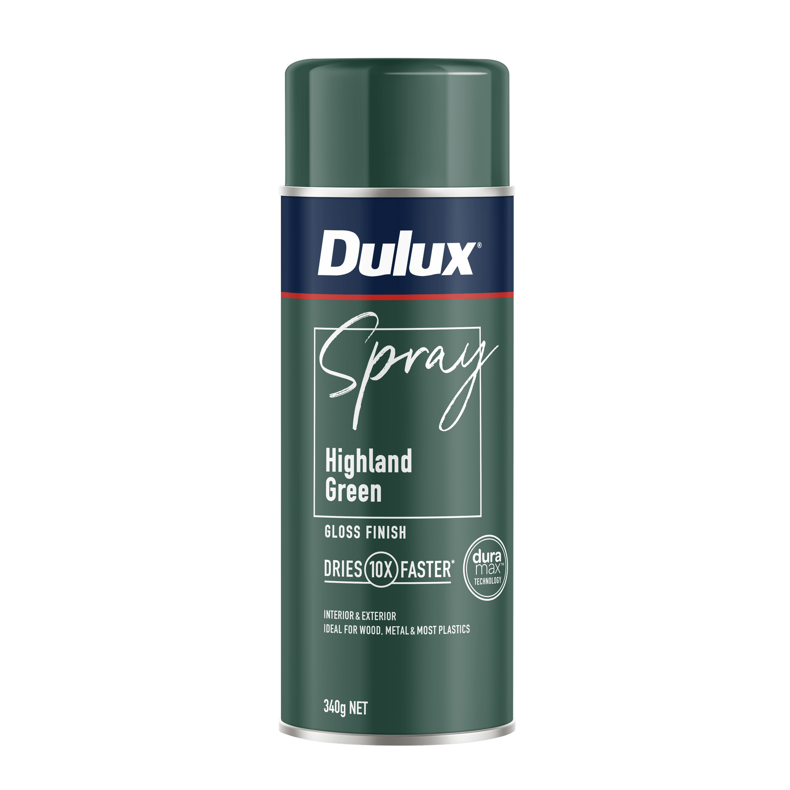 Dulux 340g Highland Green Gloss Spray Paint, Indoor, 2.2m2/L Coverage