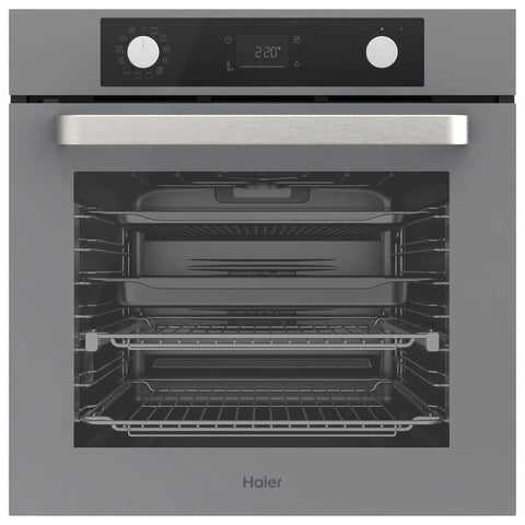 Haier 60cm Grey 500 Series Pyrolytic Oven - 78L, 12 Functions, Air Fry, Steam Assist - HWO60S12EPG5