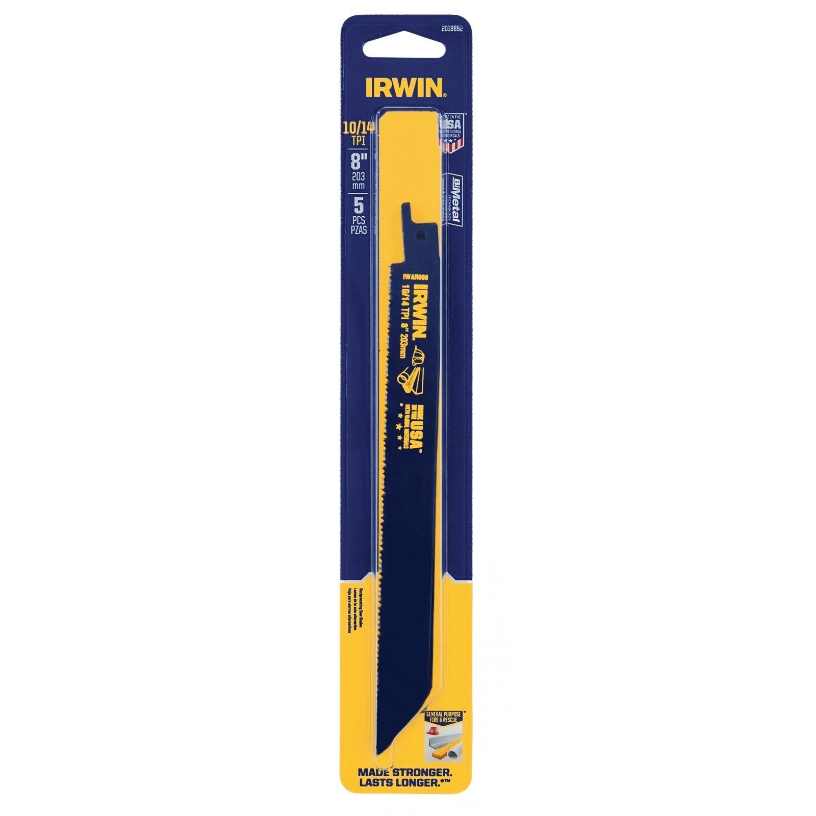 Irwin 203mm 10/14TPI Bi-Metal Reciprocating Saw Blade 5 Pack