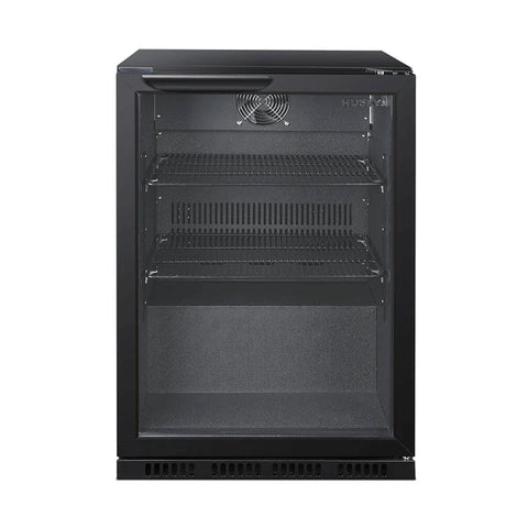 Husky 122L single door homebar drinks chiller - black, textured interior, chrome shelves - C1HHMBBKAU