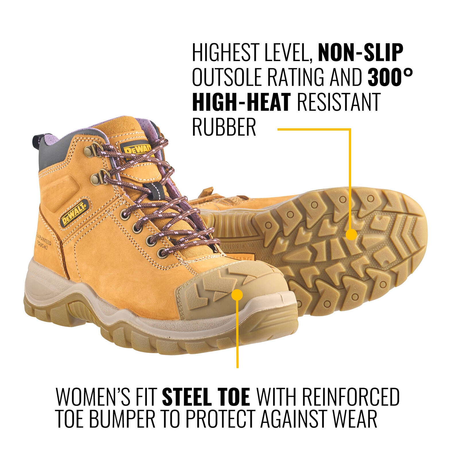 DeWALT Women's Wheat Ashton Pro Steel Cap Work Boot Size 6 - Water Resistant Nubuck, SRC