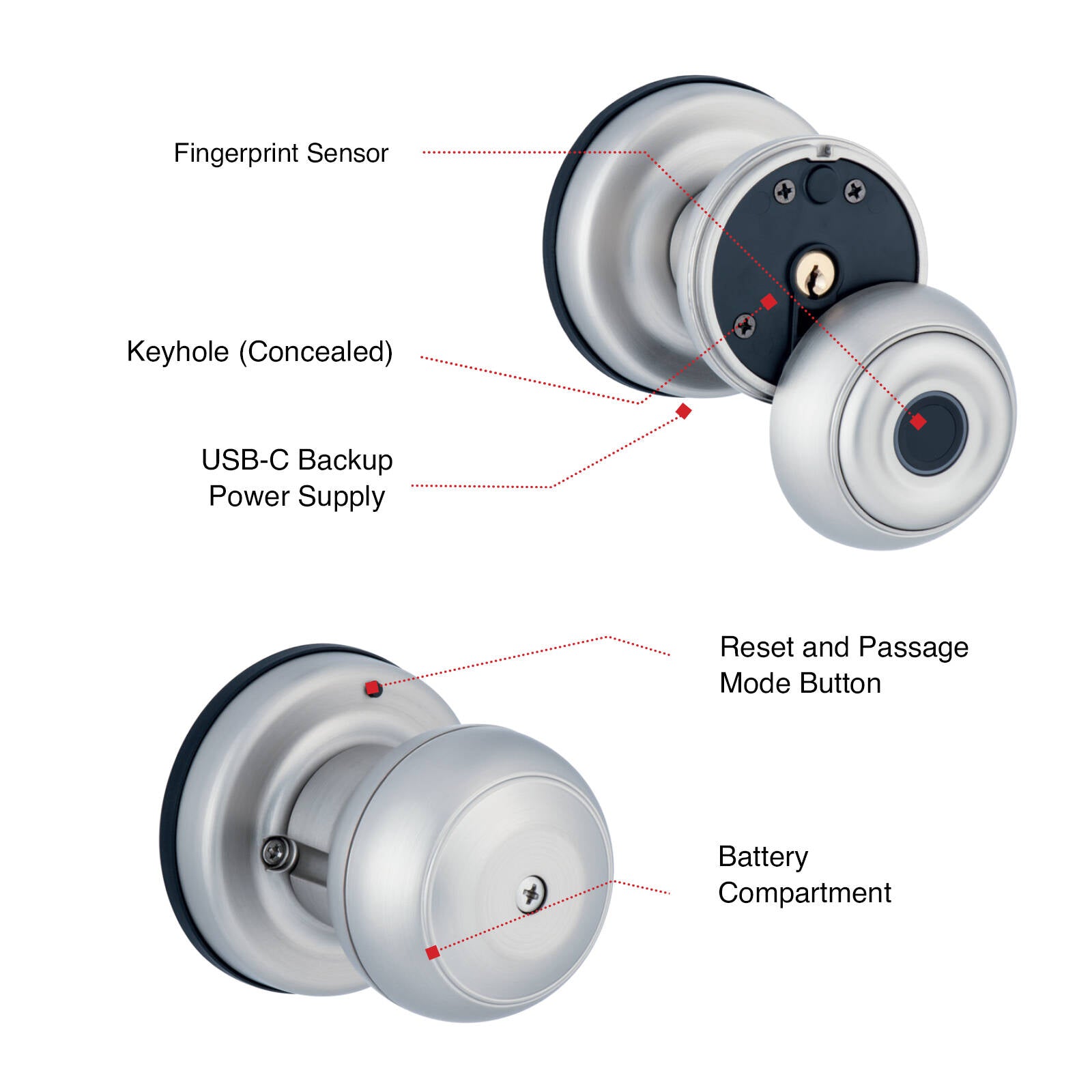 Orion Grid Connect Smart Door Knob Lock DL026HA, Fingerprint & App Control