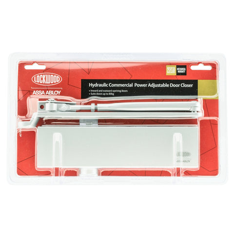 Lockwood 7724 Series Silver Hydraulic Door Closer - Adjustable Speed, Commercial
