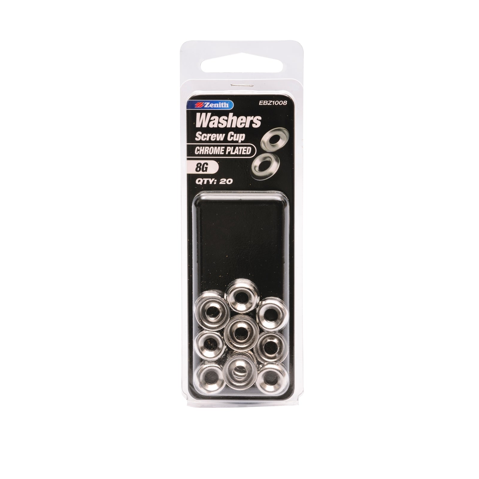 Zenith 8G Chrome Plated Steel Screw Cup Washer - 20 Pack
