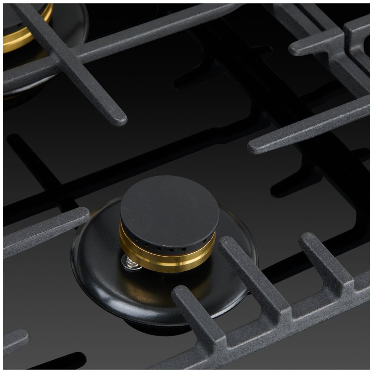 Omega 90cm Natural Gas Cooktop - Black Ceramic Glass, Five Burners, Wok Burner, Brass Burners - OCGG905WB