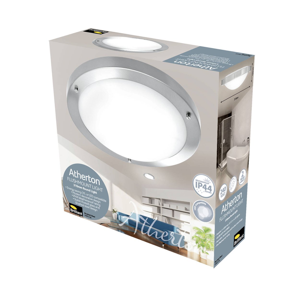 Brilliant Atherton Ceiling Light - 310mm - Brushed Steel - IP44 Rated - SuperSaverAU - view 5