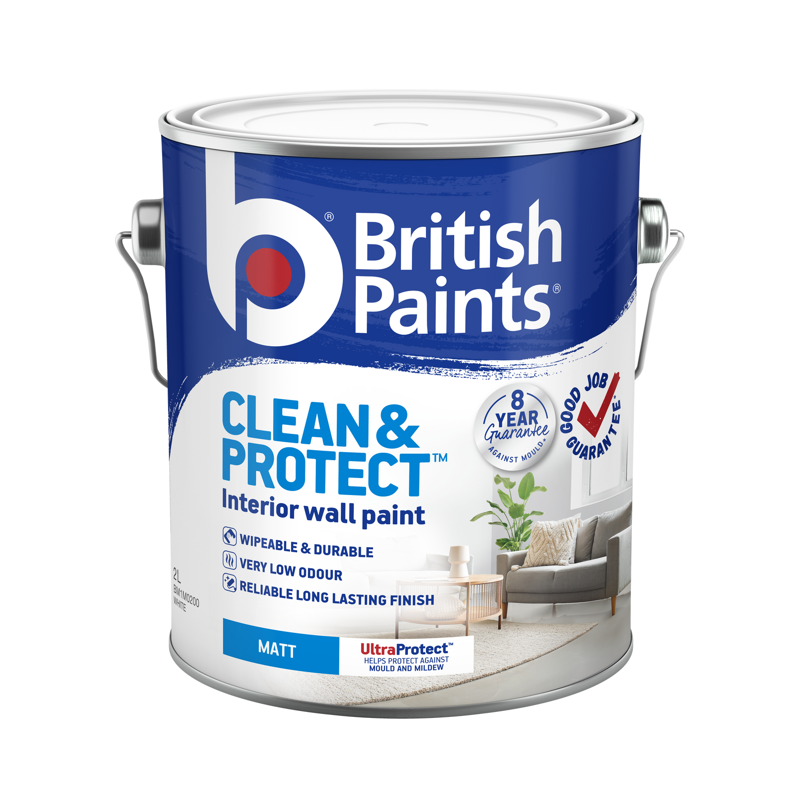 British Paints White Matt Clean & Protect Interior Paint 2L