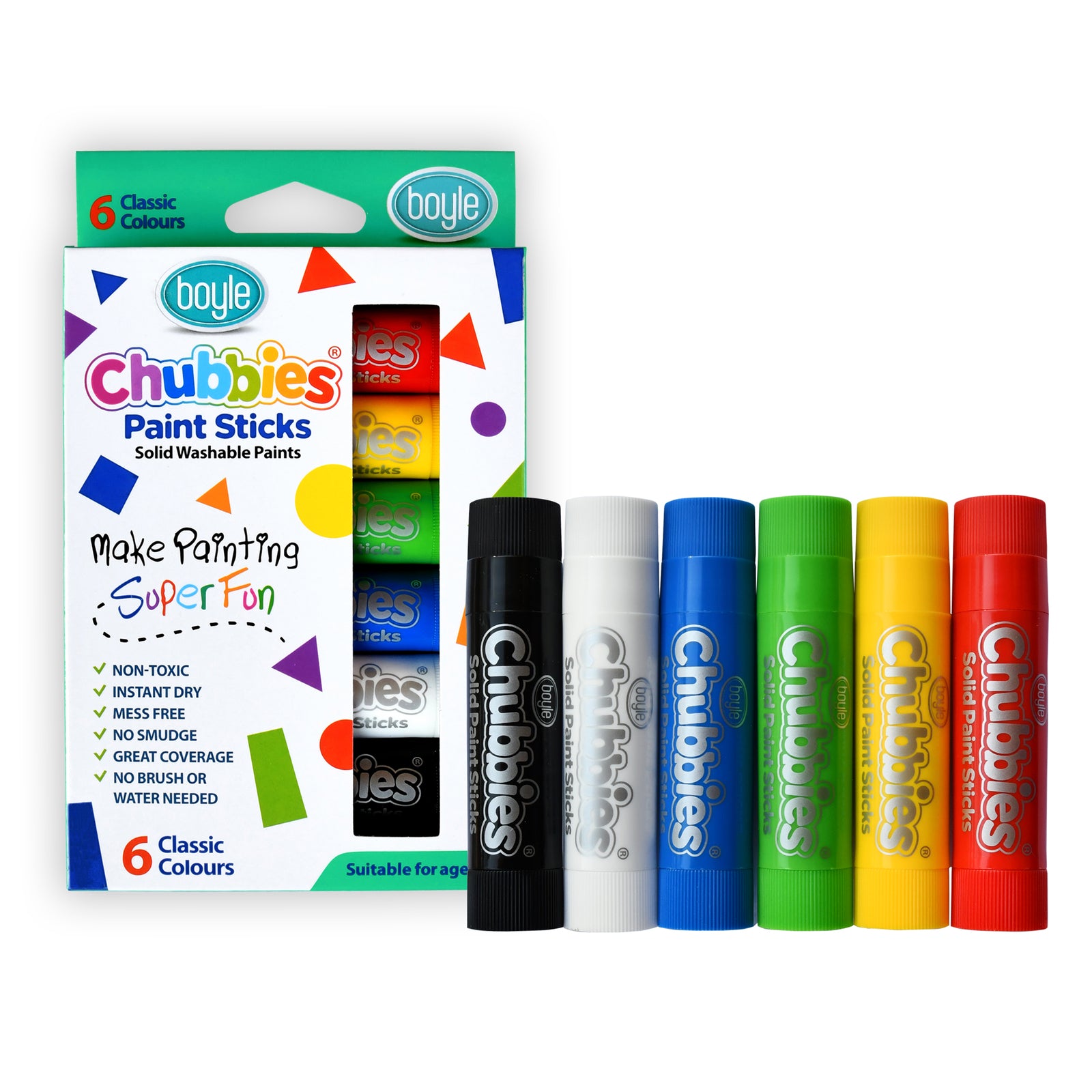 Boyle Classic Colours Chubbies Paint Sticks Indoor 6 Pack