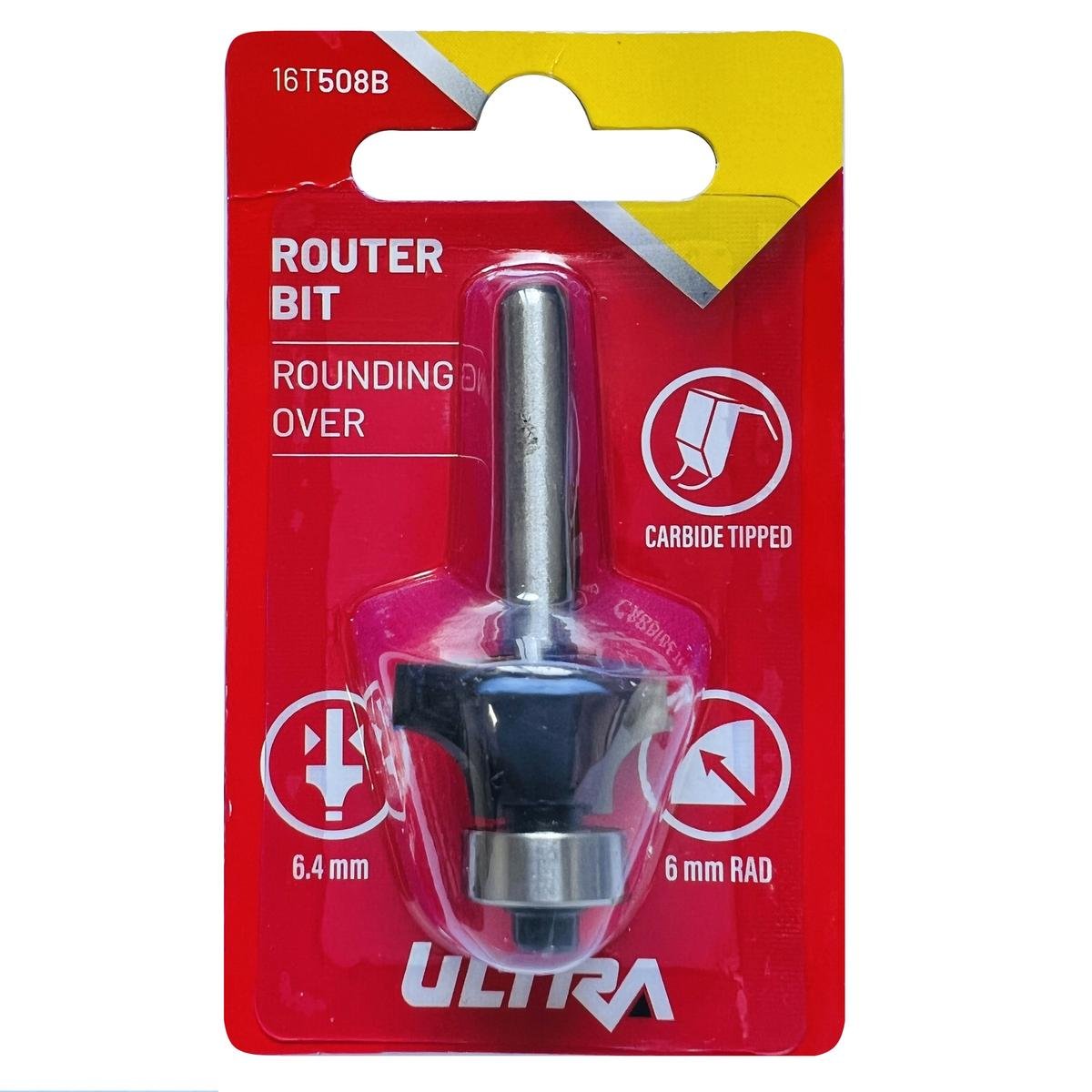 Ultra 6.4 x 6mm Rounding Over Router Bit - Tungsten Carbide Tipped, 1/4" Shaft