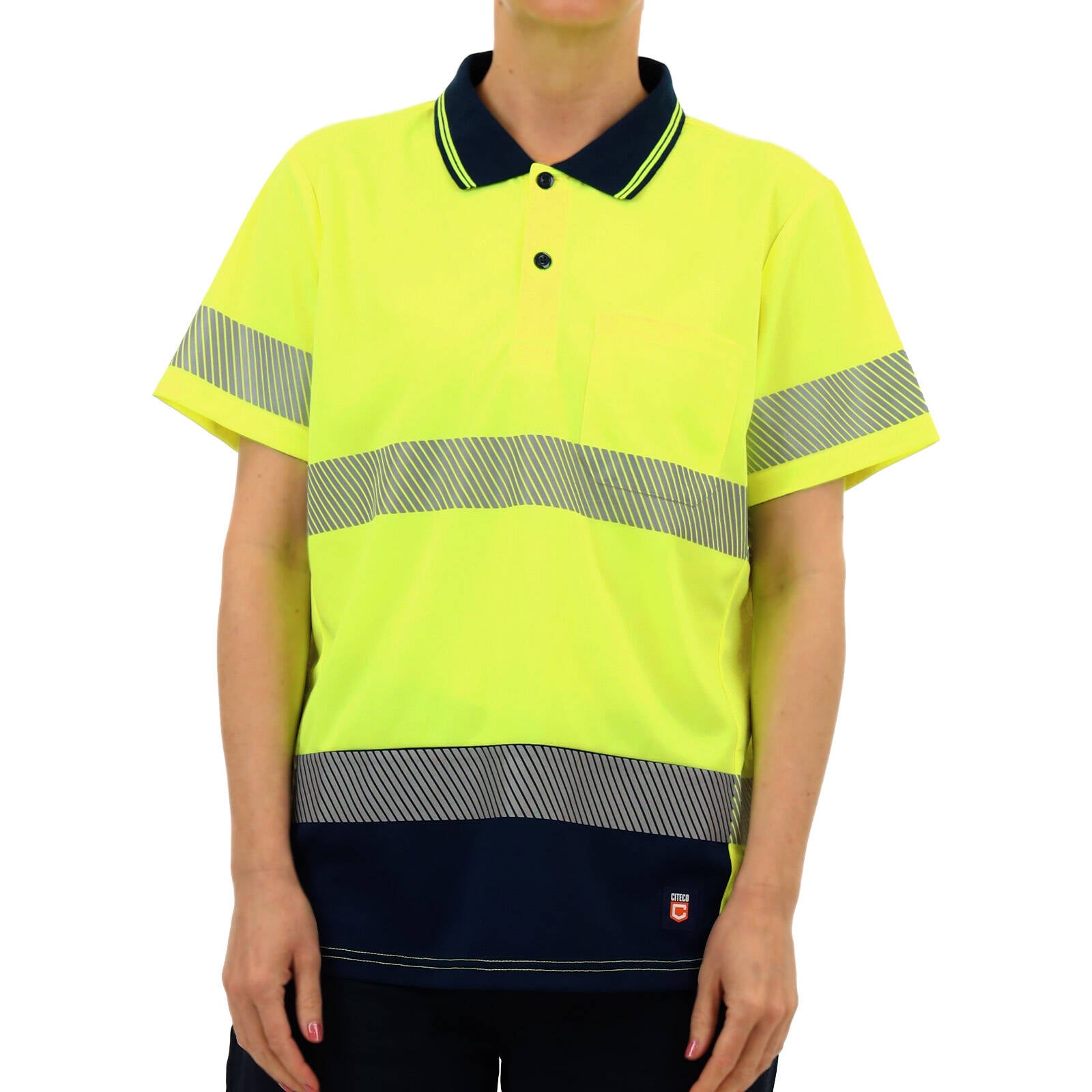 Citeco Womens Hi Vis Short Sleeve Polo, Reflective Polyester, Yellow - Size 14