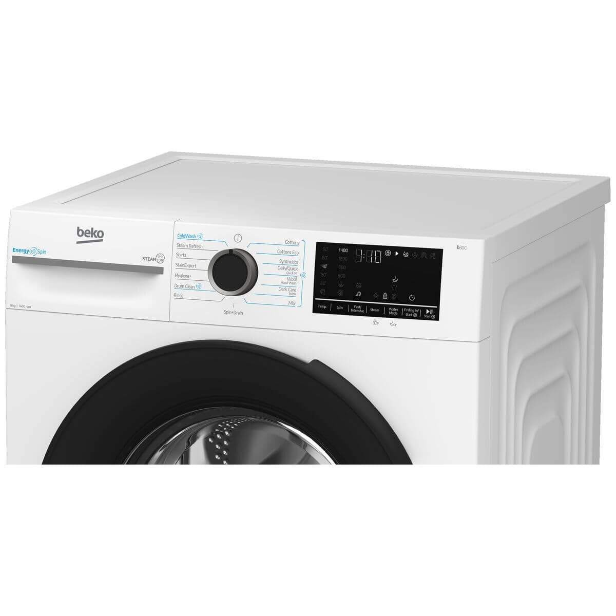Beko 8kg Front Load Washing Machine - White, SteamCure Hygiene+, EnergySpin, ColdWash, Drum Clean - BFLB8010W