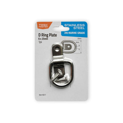 Taskmaster 6 x 25mm 316 Stainless Steel D Ring Plate