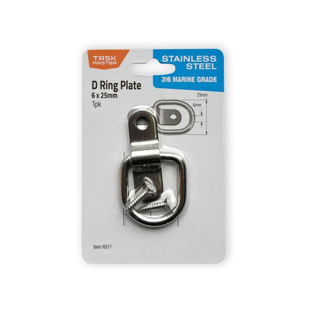 Taskmaster 6 x 25mm 316 Stainless Steel D Ring Plate