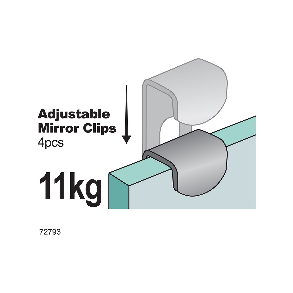 Everhang 11kg Low Profile Mirror Clip Set, Nickel Plated Steel
