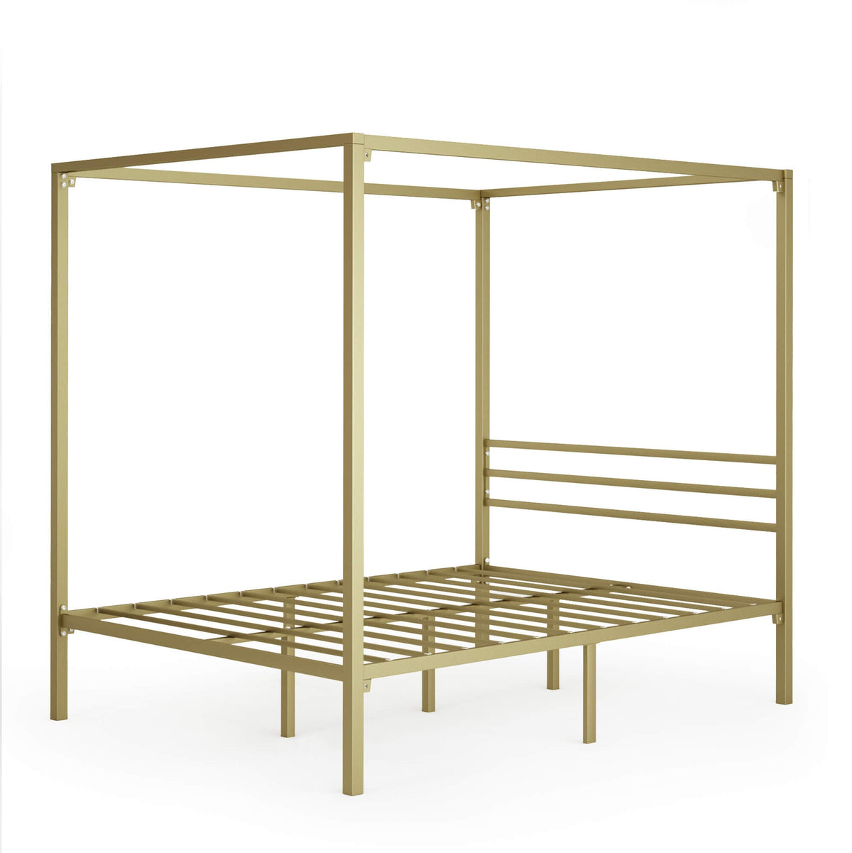 Zinus Double Metal Canopy Bed Frame - Gold Steel Frame, Slatted Support, 250kg Capacity - AU-CPBFG-D