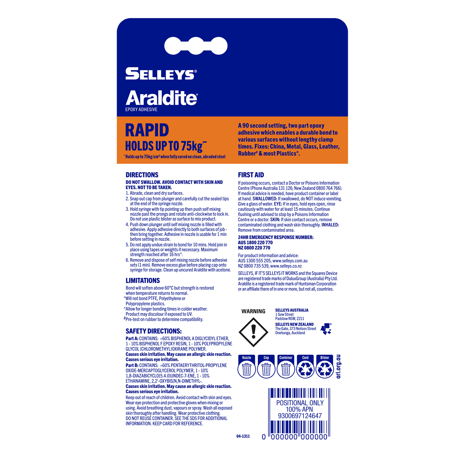 Selleys Araldite Rapid Fast-Setting Epoxy Adhesive Clear 14ml