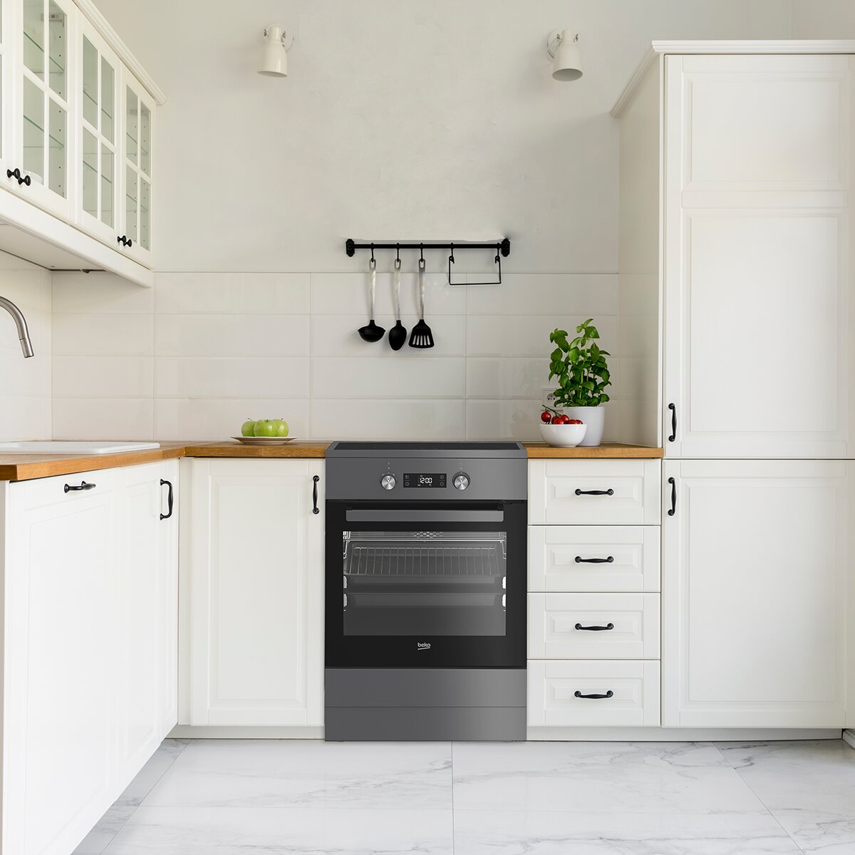 Beko 60cm Pyrolytic Freestanding Oven - Induction Cooktop, 81L, Anthracite, SteamShine - BFC60IPAN