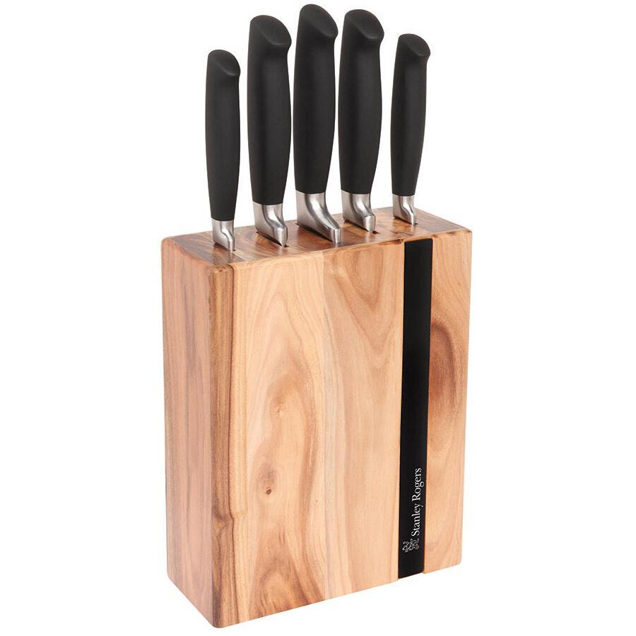 Stanley Rogers 6 Piece Knife Block Set - Acacia Wood Block with Five Essential Knives - 41372