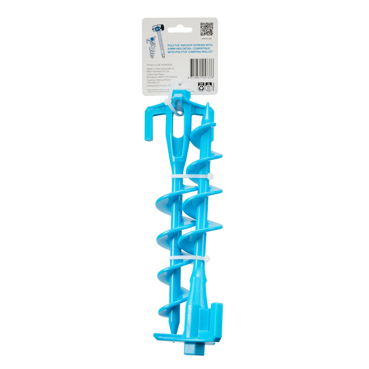 Polytuf 300mm Polycarbonate Anchor Screw - 2 Pack