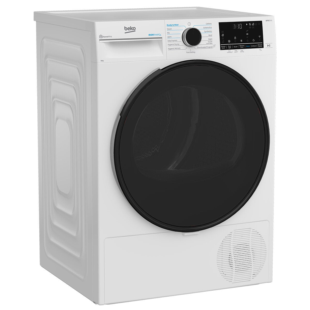 Beko 8kg heat pump dryer with steam and Wi-Fi - 9 star energy rating, reversible door - BDPB803SW