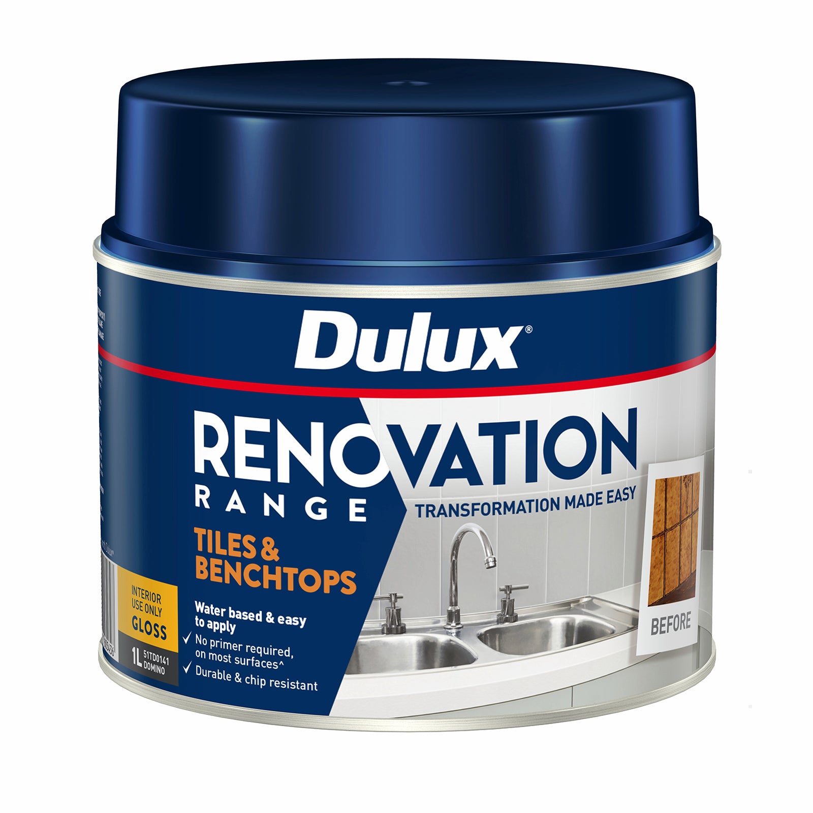 Dulux Renovation Range 1L Domino Gloss Tiles and Benchtops Water Based