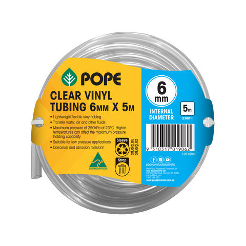 Pope 6mm x 5m Clear Vinyl Tubing - Flexible PVC Hose for Indoor & Outdoor