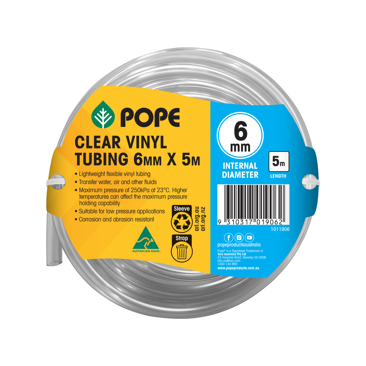 Pope 6mm x 5m Clear Vinyl Tubing - Flexible PVC Hose for Indoor & Outdoor