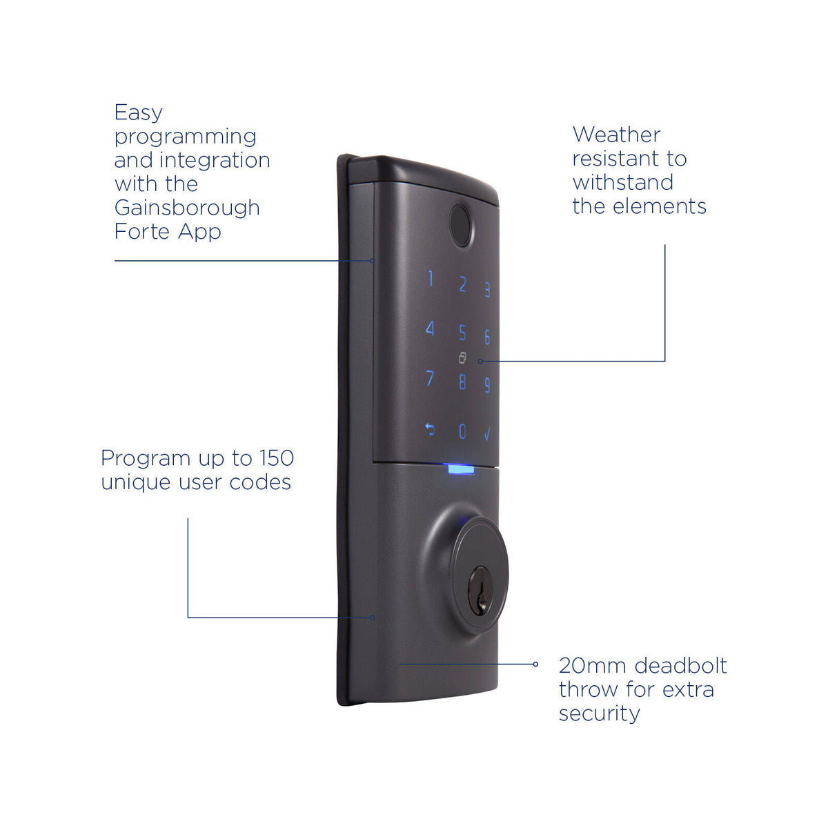 Gainsborough Mode Smart Deadbolt, Graphite Zinc Alloy, App Controlled & Waterproof