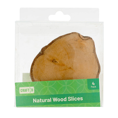 Crafted 8-9cm Round Natural Wood Craft Slices - 4 Pack