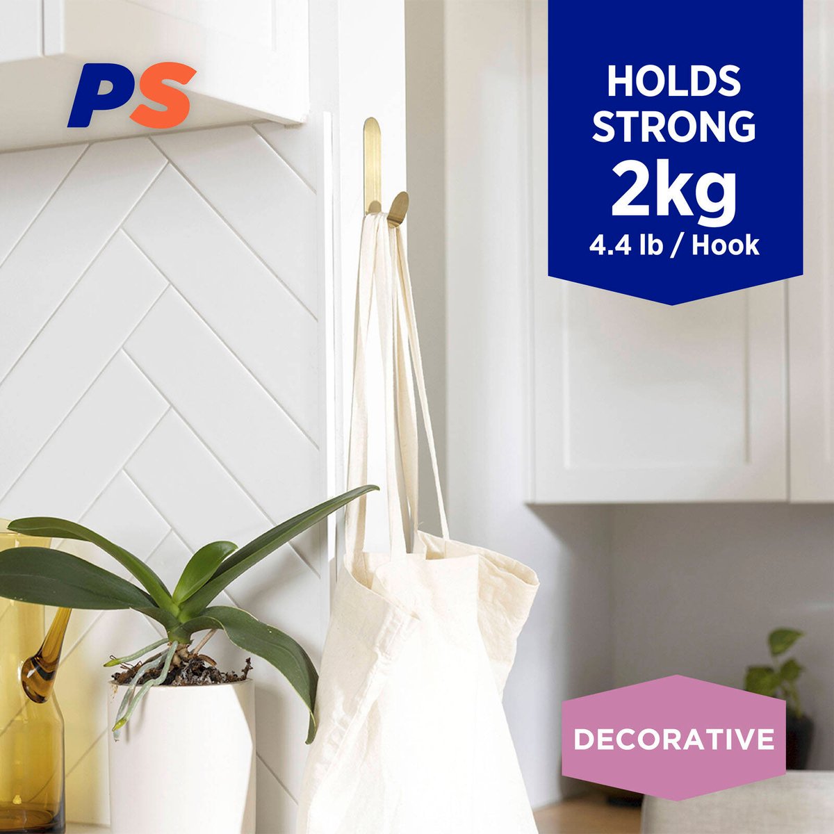 Permastik Large Brass Metal Hook - 1 Pack - Holds 2kg - Easy Application - SuperSaverAU - view 2
