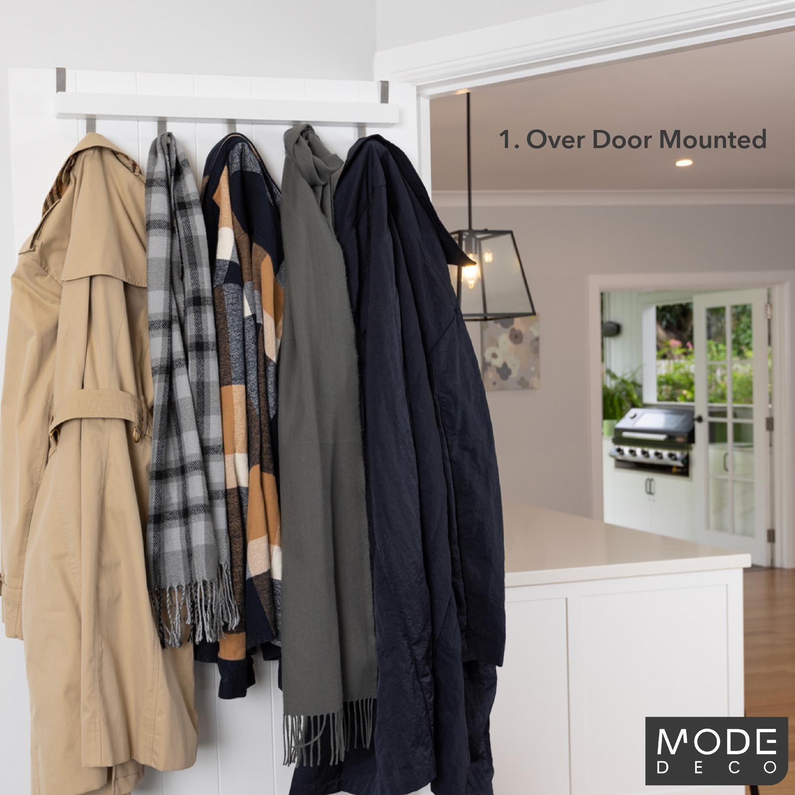 MODE 5 Chrome Hook White Board Over Door Coat Rack - Timber & Chrome