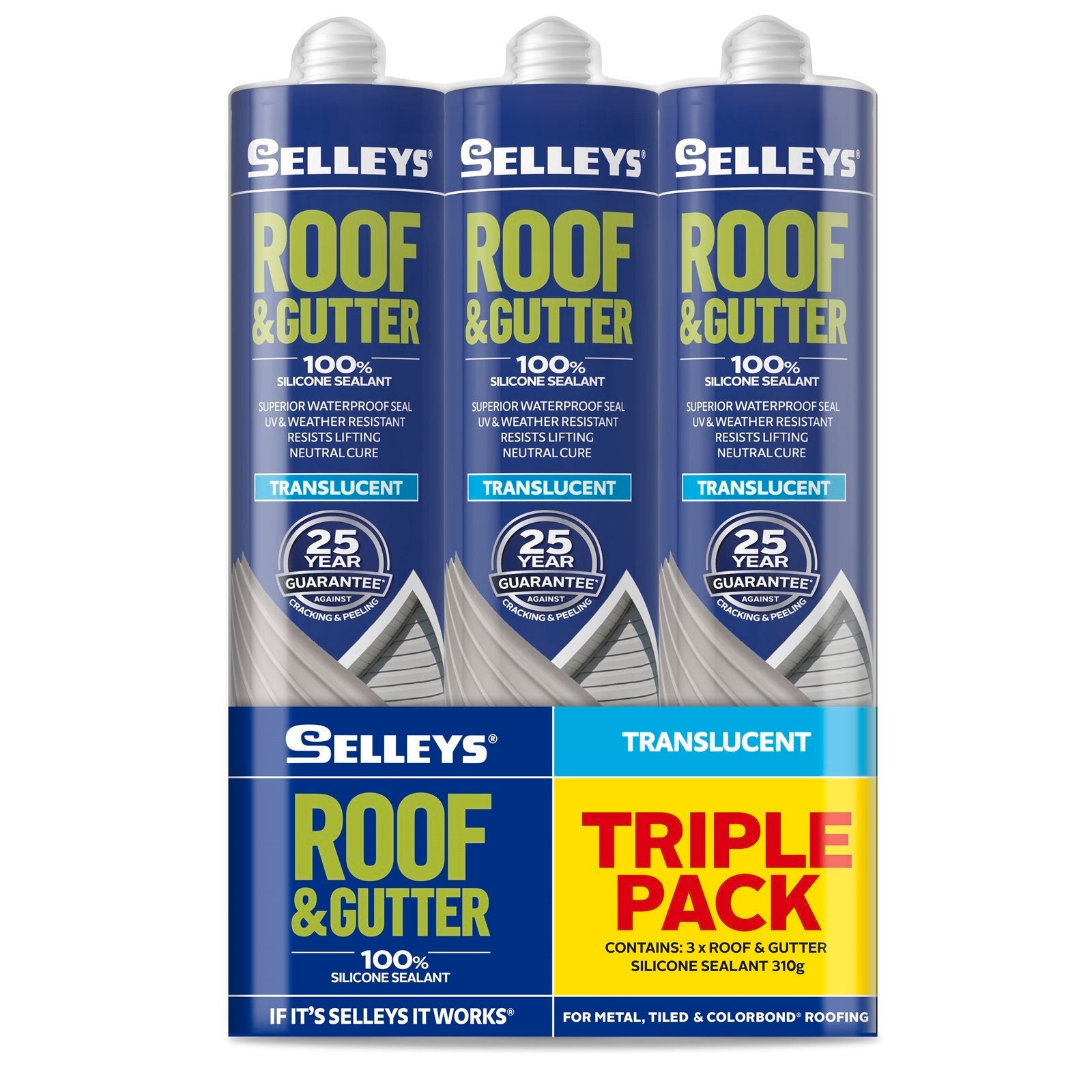 Selleys Roof and Gutter Silicone Sealant Translucent 310g - 3 Pack
