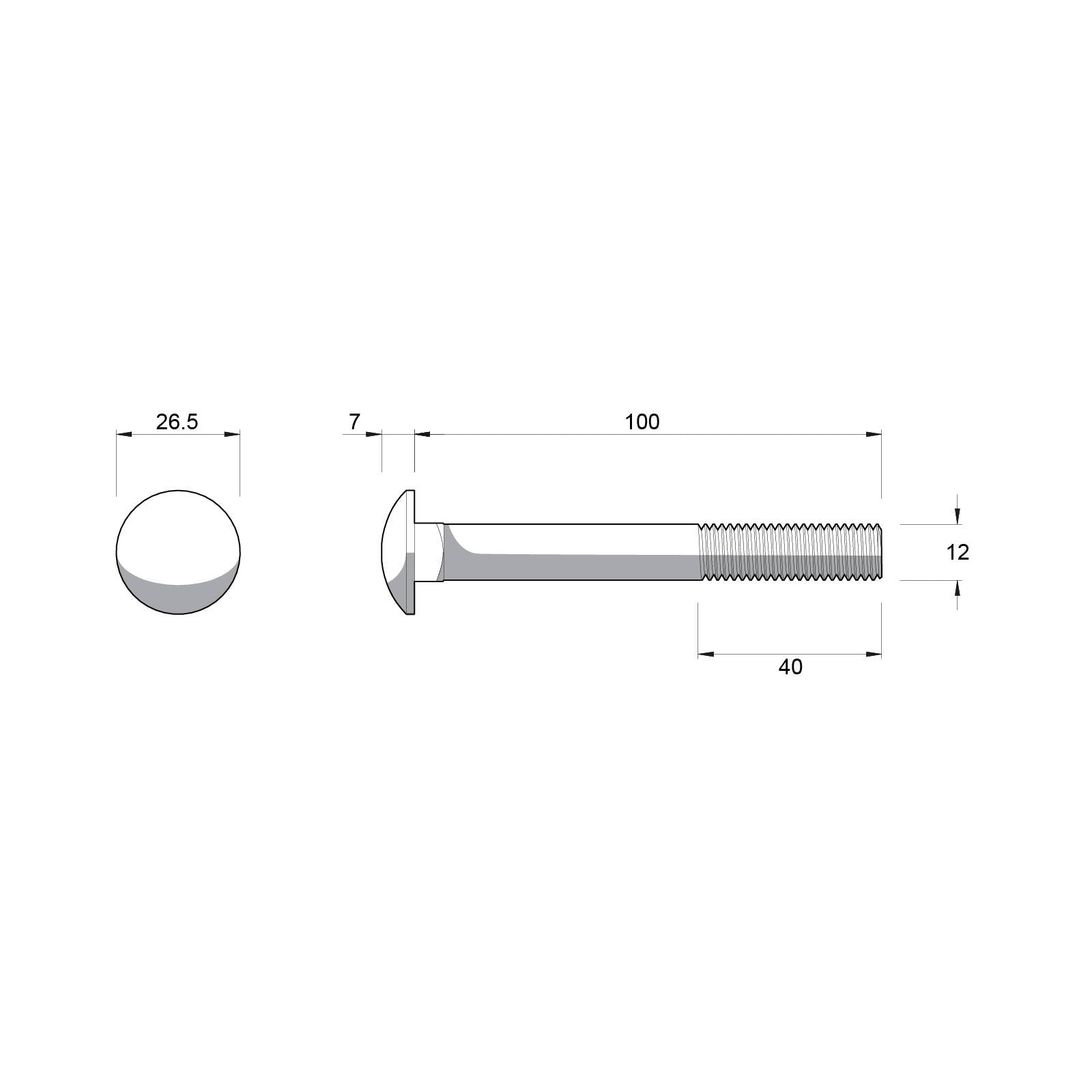 Zenith M12 x 100mm Hot Dip Galvanised Cup Head Bolt & Nut - 4.6 Grade Steel