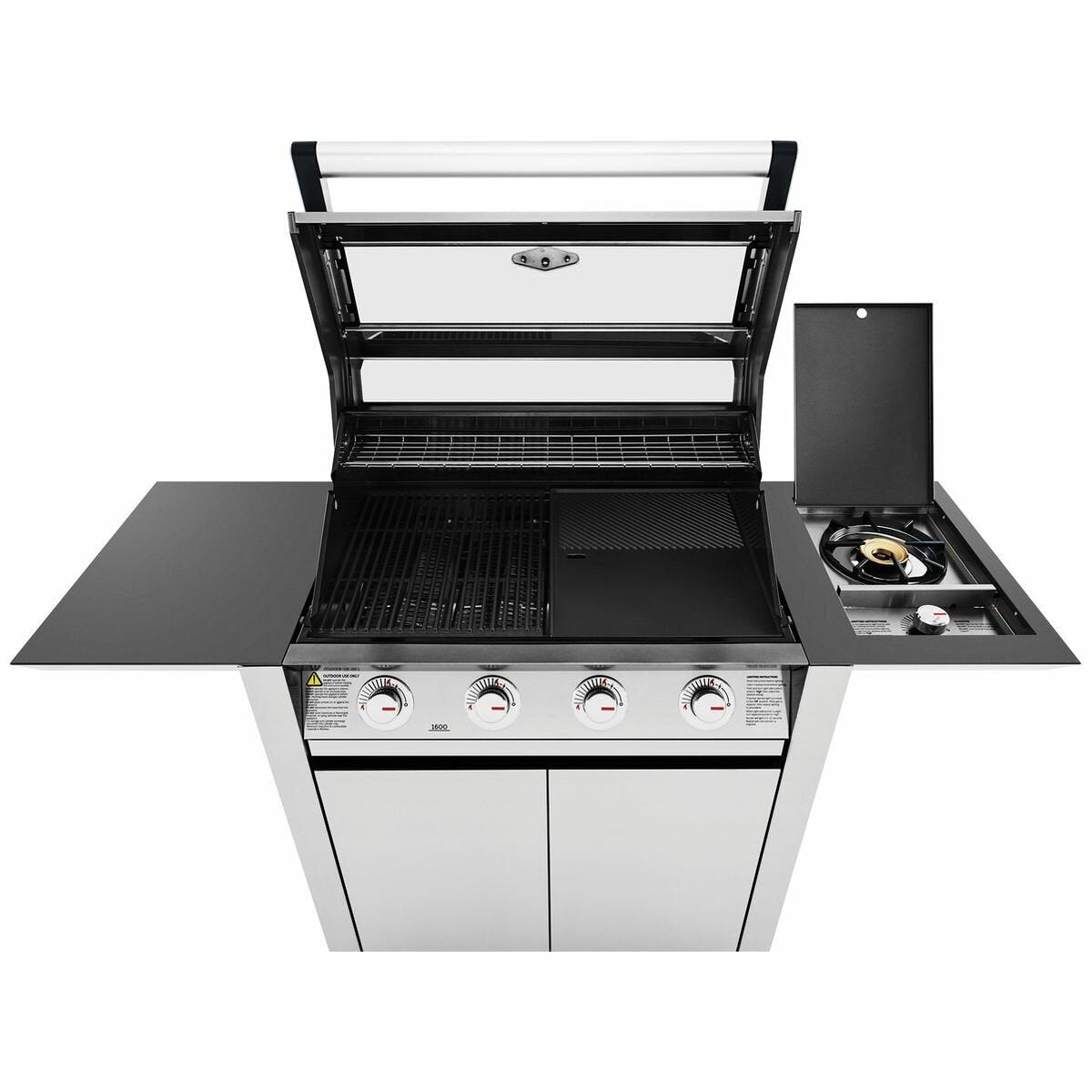 Beefeater 1600 Series 4 Burner LPG BBQ - Stainless Steel Trolley, Side Burner, Quartz Ignition - BMG1641SA
