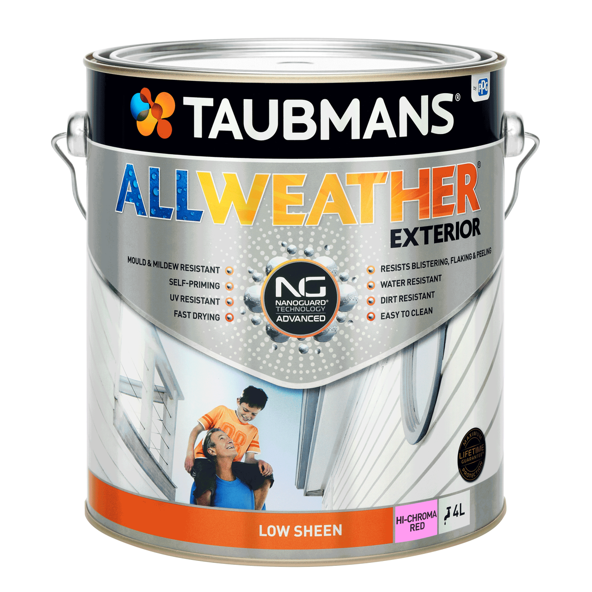 Taubmans 4L Hi C Red Low Sheen Exterior Paint - All Weather - Mould Resistant - SuperSaverAU - view 1