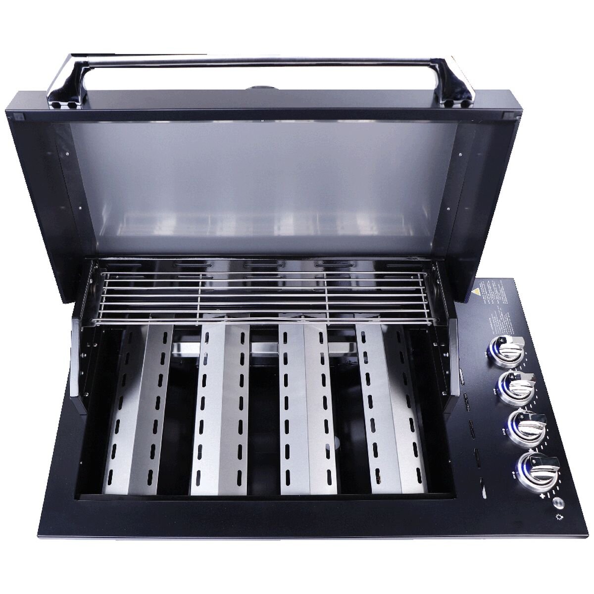 Smart Four Burner Drop-In LPG BBQ - Black, 304 Stainless Steel, Cast Iron Plates, LED Knobs - 4000DGSLBLK