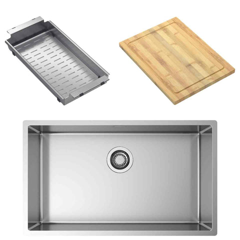 Artinox Radius 74 sink with colander and Tasmanian Oak board - AISI 304 stainless steel - ARTRAD7440PK