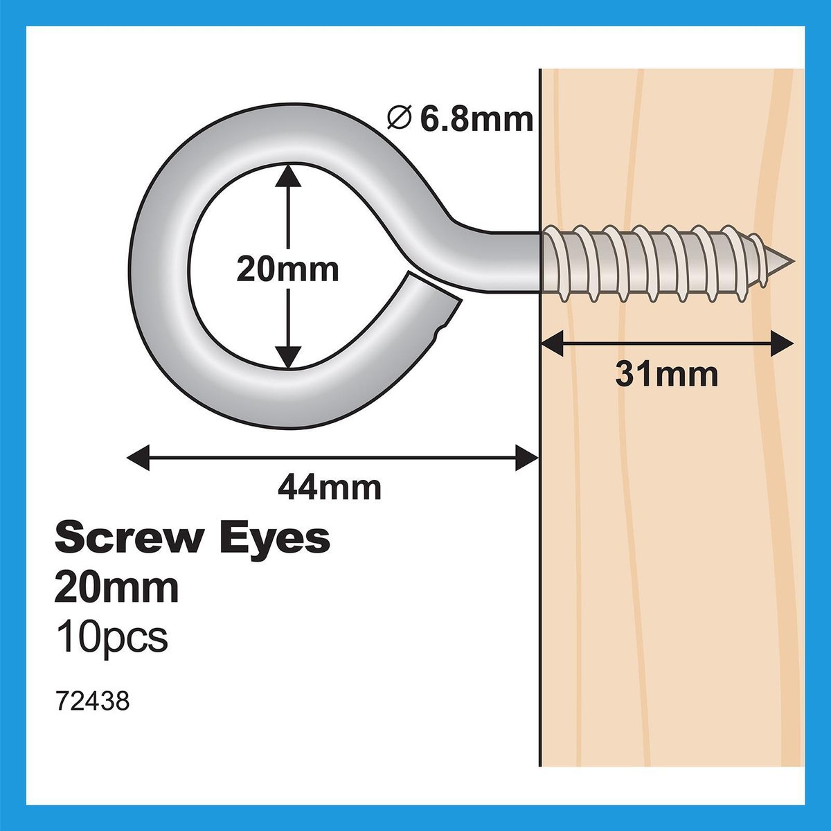 Everhang 20mm Zinc Plated Screw Eye Hook 10 Pack
