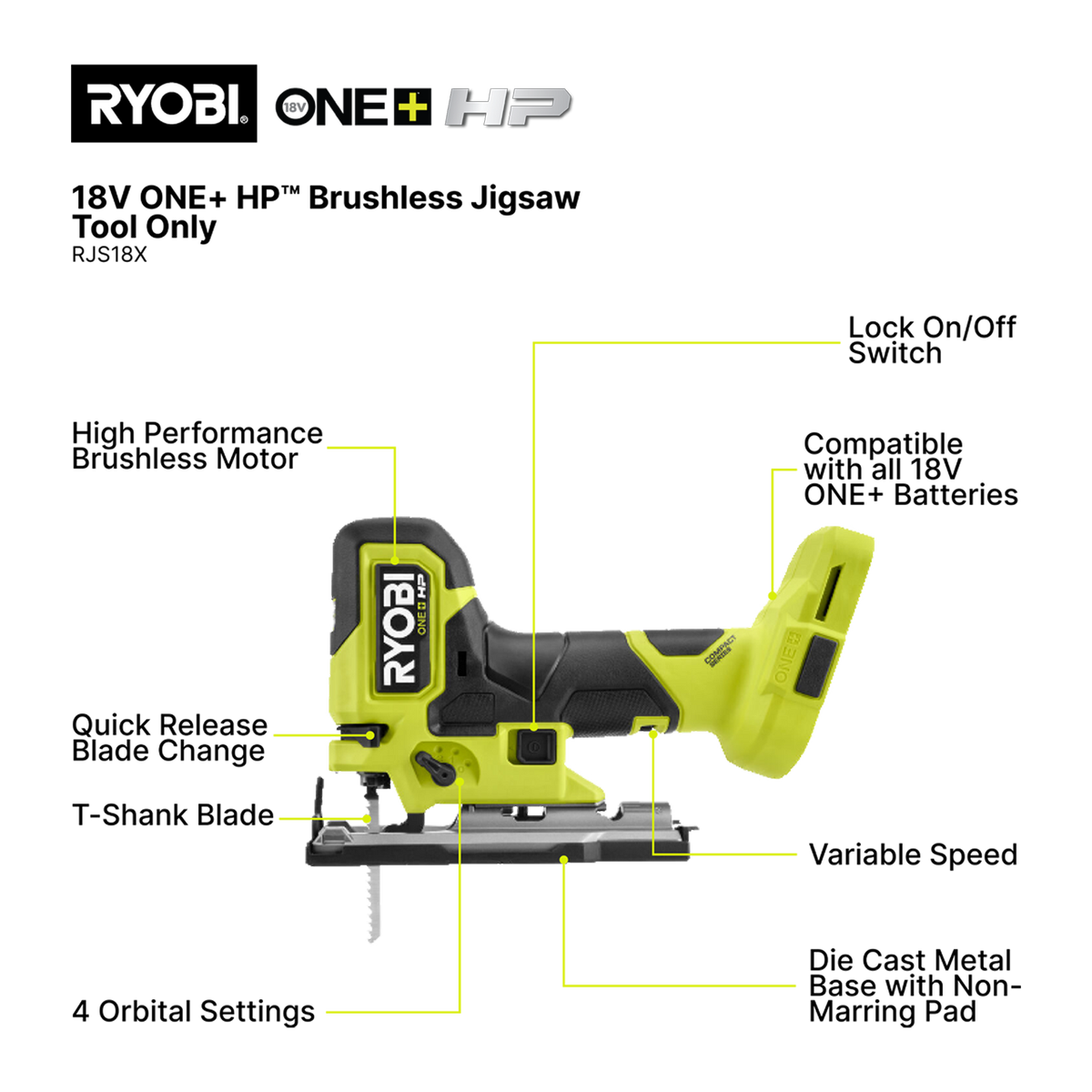 Ryobi 18V ONE+ HP Cordless Barrel Grip Jigsaw RJS18BX 3200 SPM - Tool Only