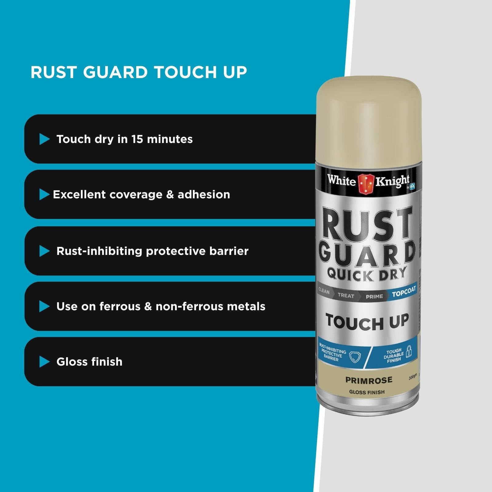 White Knight Rust Guard Touch Up Spray Paint 300g Primrose Gloss