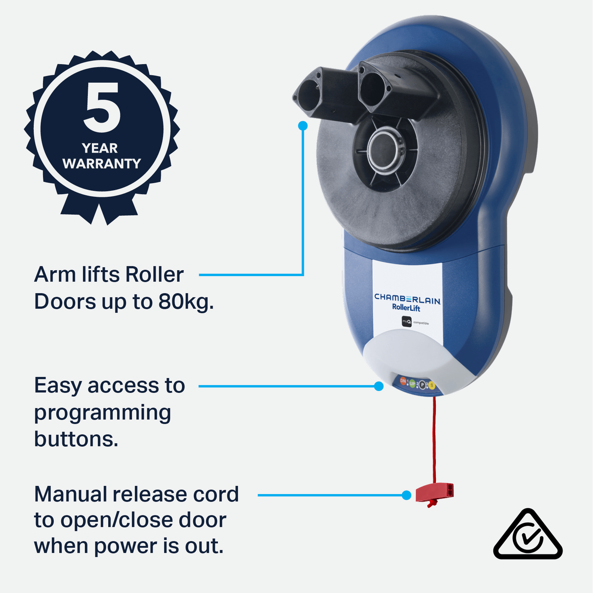 Chamberlain Rollerlift Roller Garage Door Opener - 1 Unit - 457mm x 170mm x 290mm - Remote-Controlled - Easy DIY Installation - Safety Features - SuperSaverAU - view 5